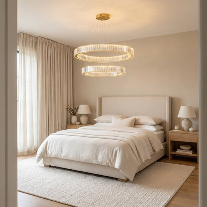 Double Ring Crystal Chandelier Gold - Modern Tiered Light