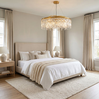 Round Crystal Fringe Chandelier Gold - Elegant Hanging Light