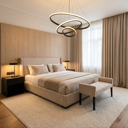 LED Three Ring Chandelier Gold - Modern Circular Pendant