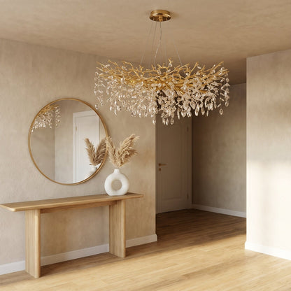 Gold Branch Crystal Chandelier - Sculptural Tree Pendant