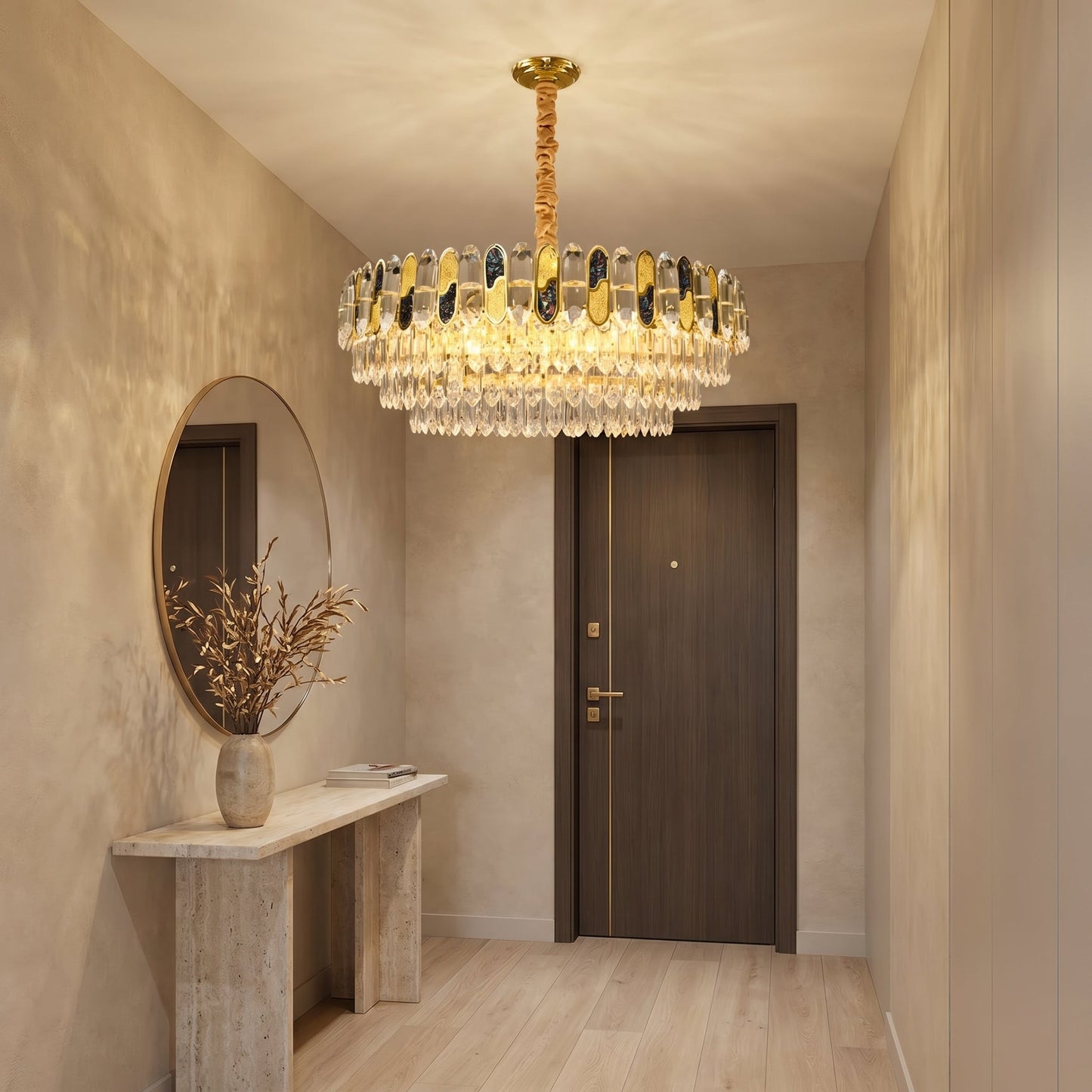 Colorful Crystal Chandelier Gold - Elegant Pendant Light