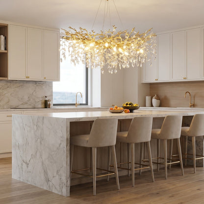 Gold Branch Crystal Chandelier - Sculptural Tree Pendant