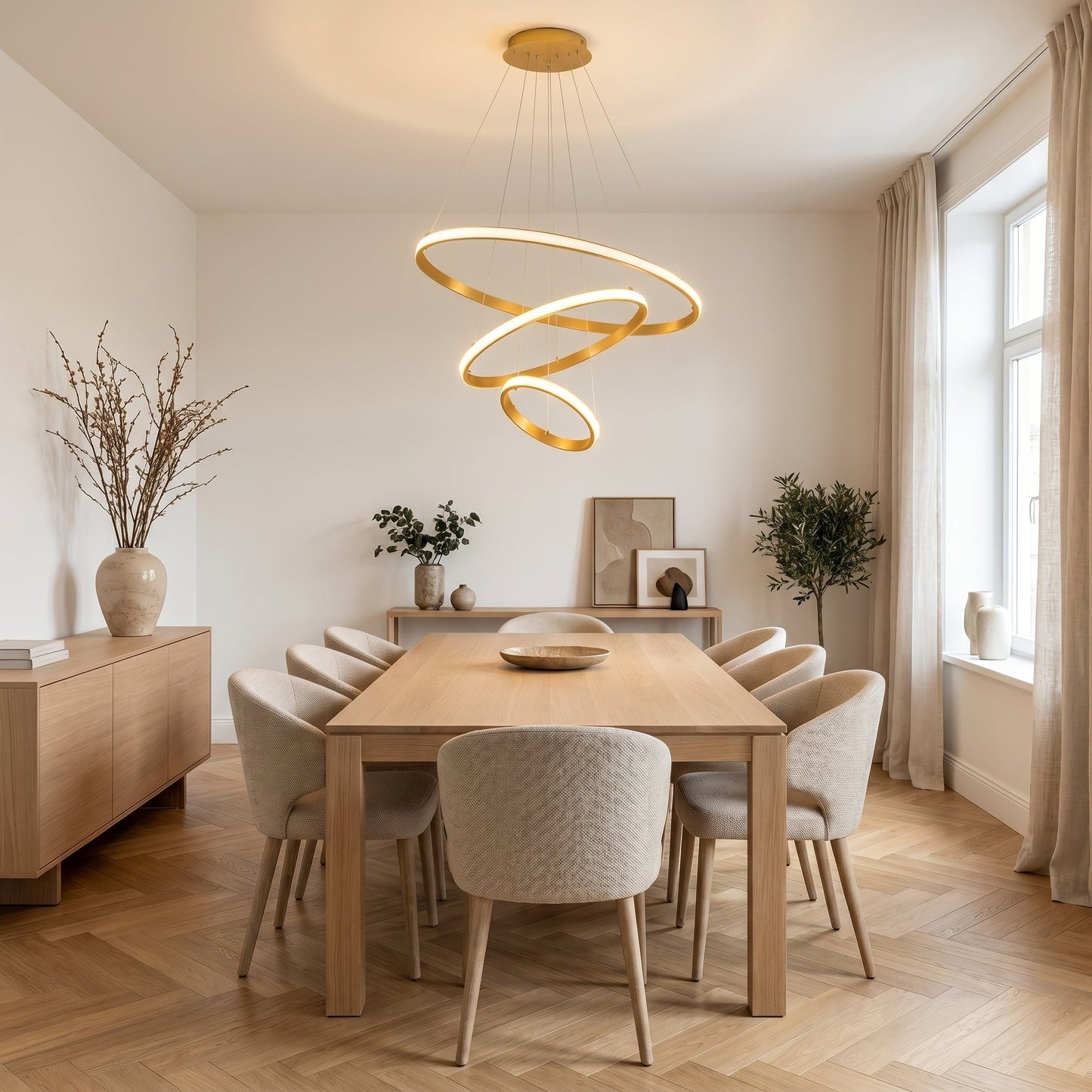 LED Three Ring Chandelier Gold - Modern Circular Pendant