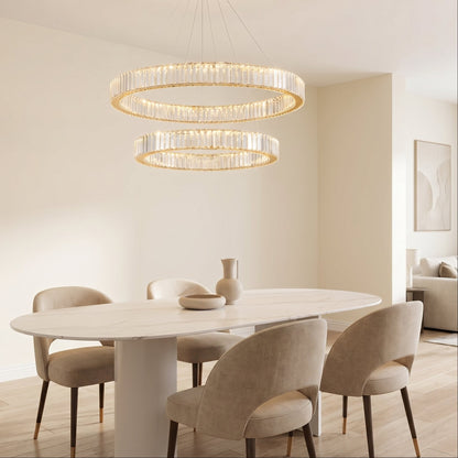 Double Ring Crystal Chandelier Gold - Modern Tiered Light