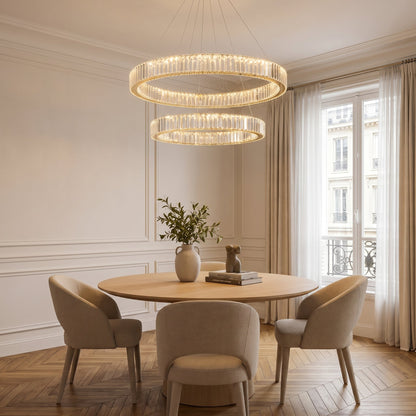 Double Ring Crystal Chandelier Gold - Modern Tiered Light