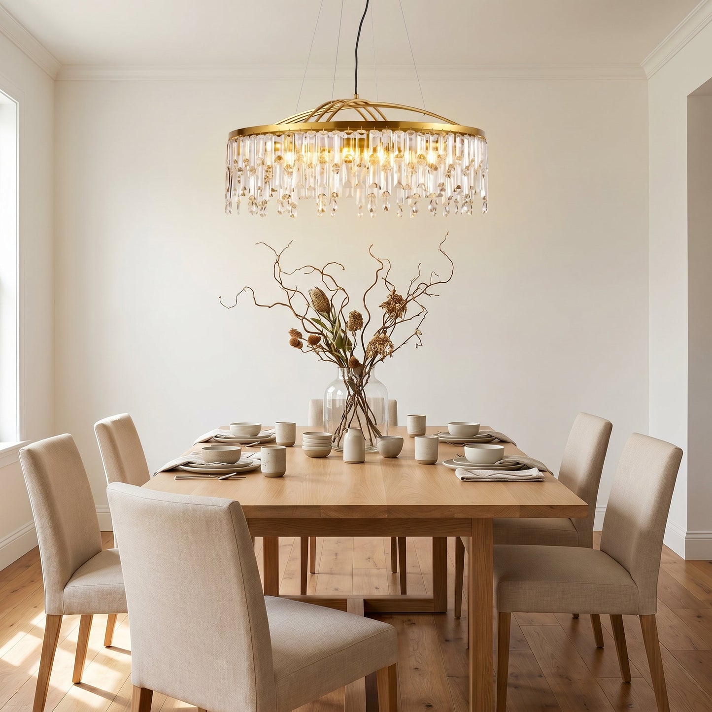 Round Crystal Fringe Chandelier Gold - Elegant Hanging Light