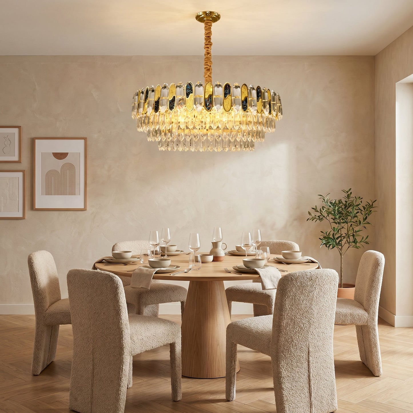 Colorful Crystal Chandelier Gold - Elegant Pendant Light