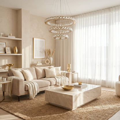 Three Ring Crystal Chandelier - Modern Cascading Light