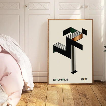 Tableau Bauhaus Structure 1919 – Lignes Graphiques Vert & Ocre