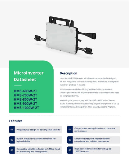 HMS-1000W-2T 1000w Single Phase Wi-Fi Integrated on Grid Microinverter