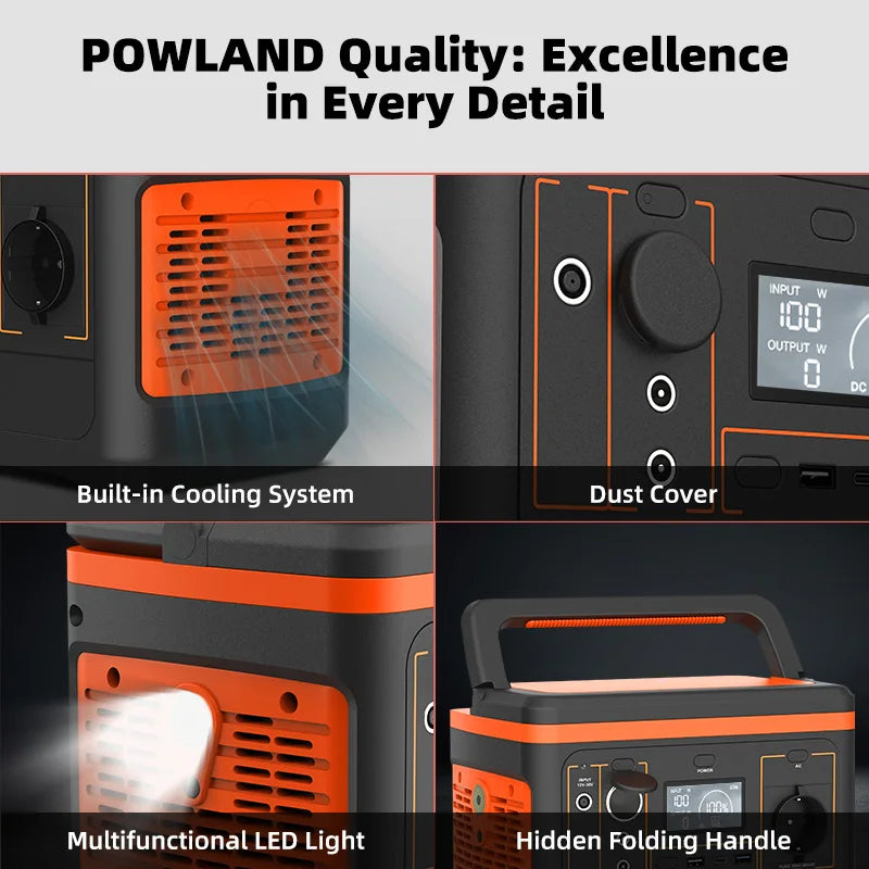 POWLAND – tragbarer Solargenerator 800W, mit AC-Steckdose, MPPT-Unterstützung, 100W Solarpanel, Lithiumbatterie für Camping im Freien
