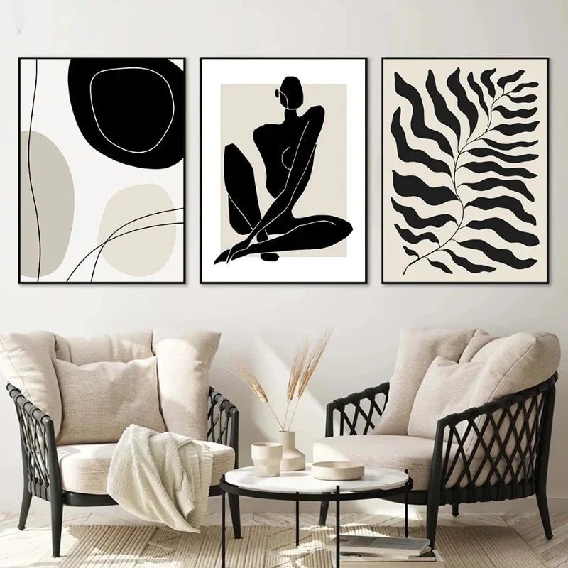 Tableau Silhouette Féminine Minimaliste – Noir & Beige