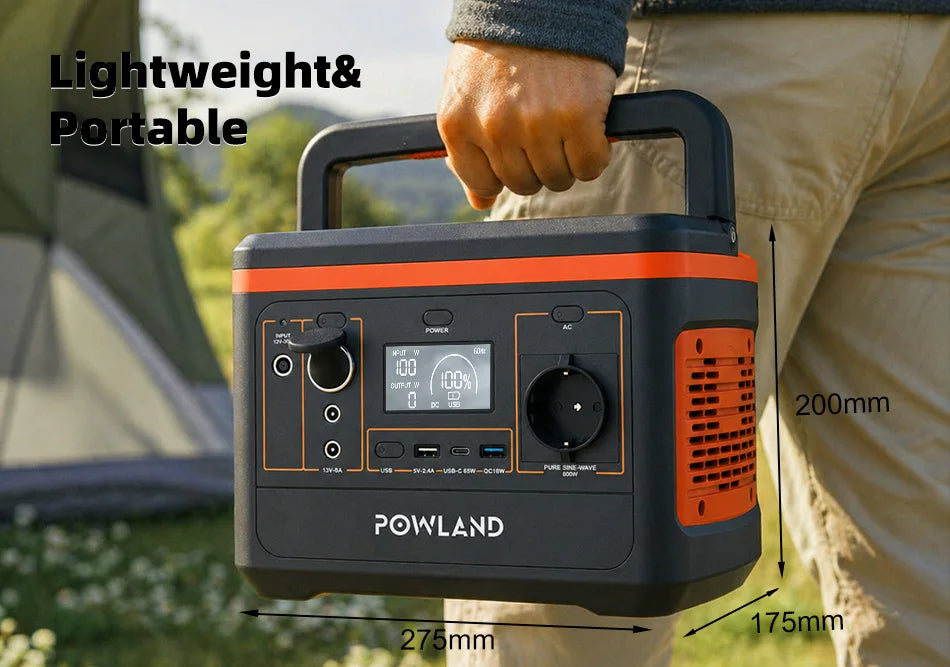 POWLAND – tragbarer Solargenerator 800W, mit AC-Steckdose, MPPT-Unterstützung, 100W Solarpanel, Lithiumbatterie für Camping im Freien