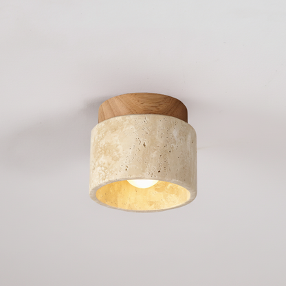 Plafonnier Cylindrique Moderne en Bois et Travertin - Travélis