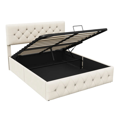Lit 140x200cm adulte capitonné beige – Ivorélia