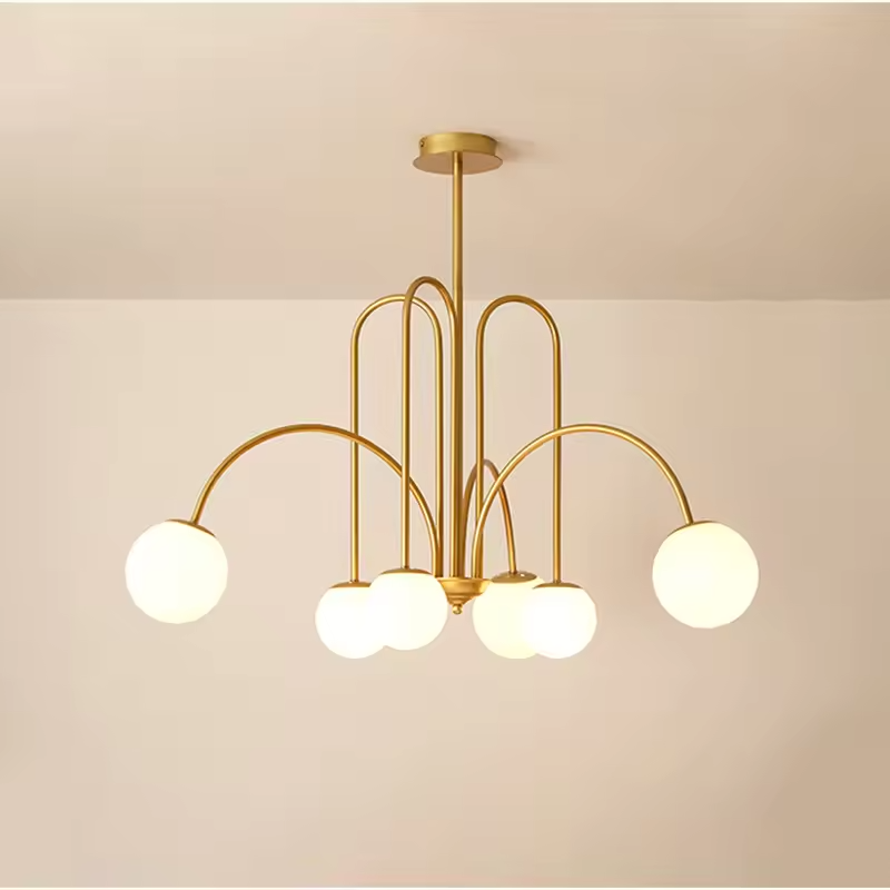 Suspension 6 globes en verre opalin et métal noir – Arclora