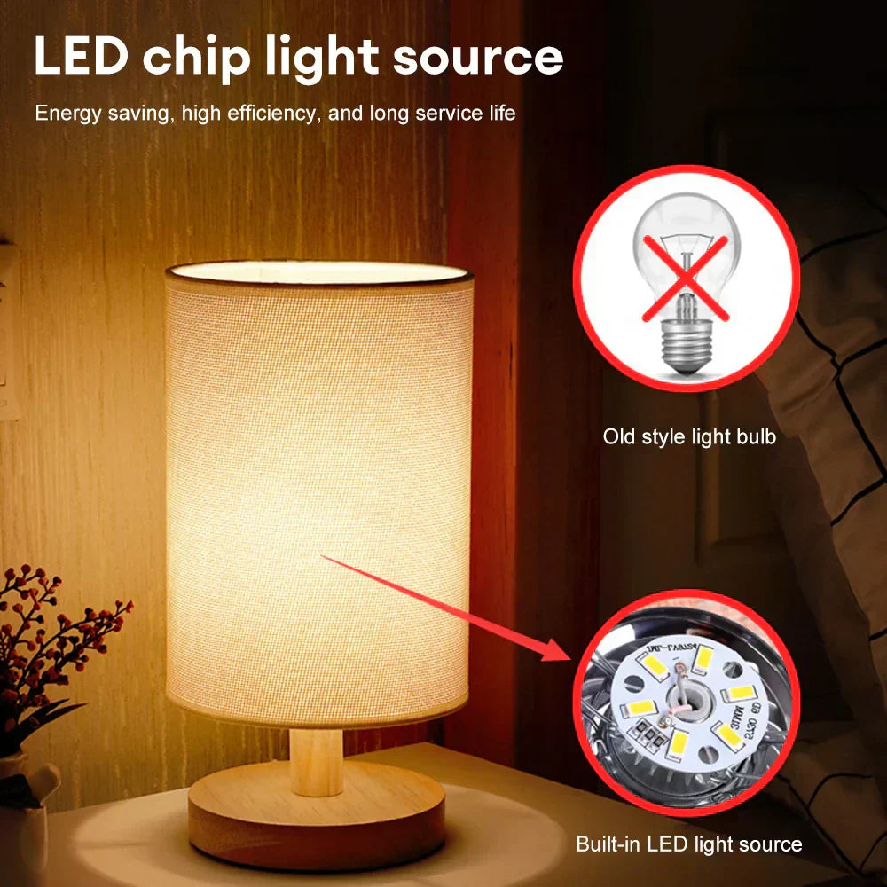 USB Bedside Lamp Night Lights LED Desk Lamp Eye Protection Nightstand Lamp Wooden Table Lamp Night Lamp Home Bedroom Decor