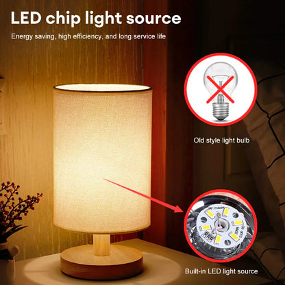 USB Bedside Lamp Night Lights LED Desk Lamp Eye Protection Nightstand Lamp Wooden Table Lamp Night Lamp Home Bedroom Decor