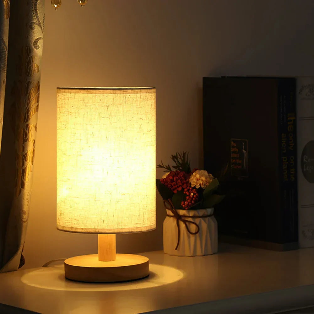 USB Bedside Lamp Night Lights LED Desk Lamp Eye Protection Nightstand Lamp Wooden Table Lamp Night Lamp Home Bedroom Decor