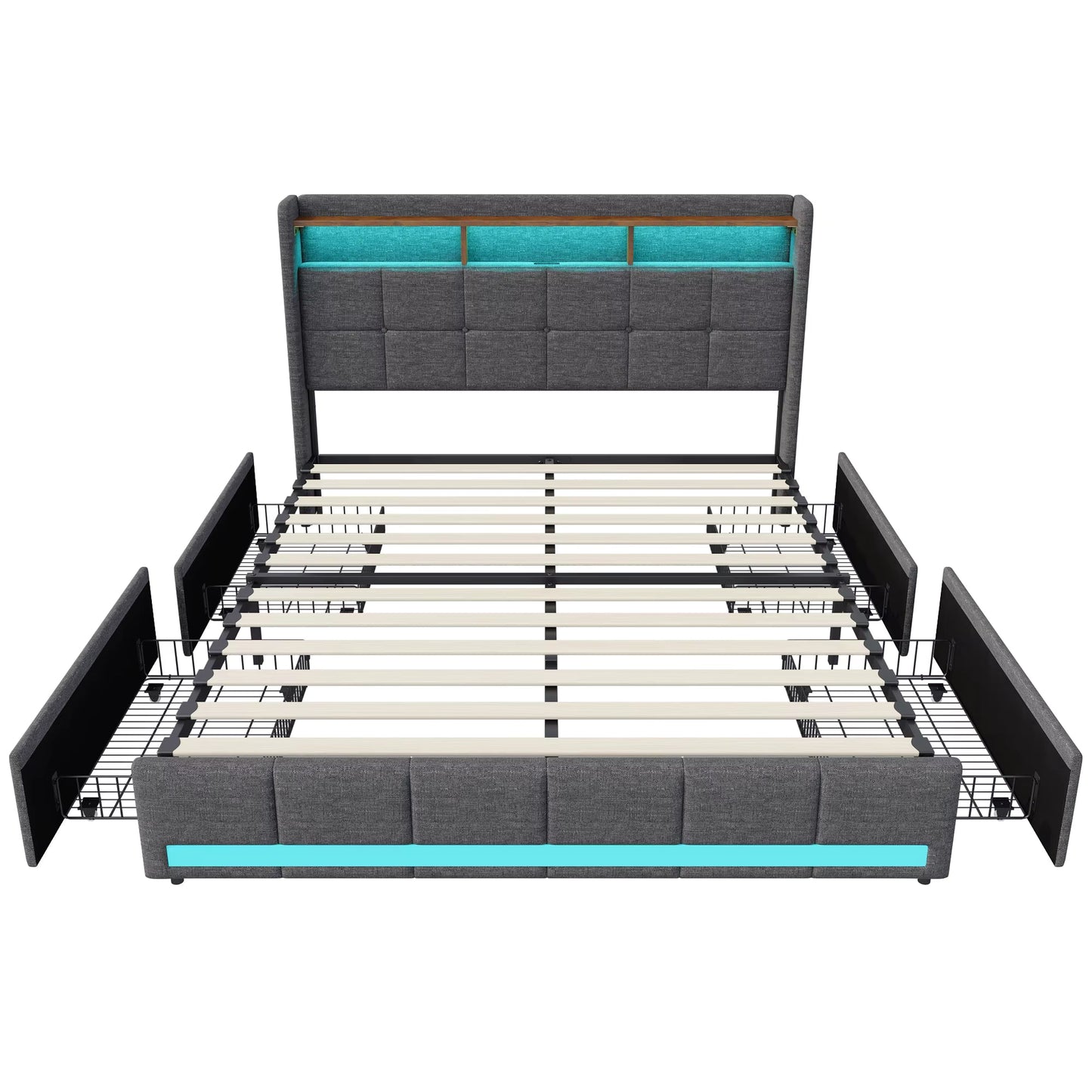 Lit LED avec rangements & étagère Design Flottant – Calyzen