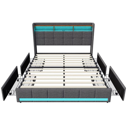 Lit LED avec rangements & étagère Design Flottant – Calyzen