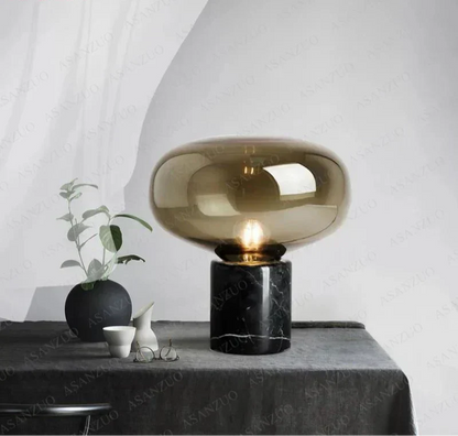 Lampe de chevet champignon marbre noir verre fumé