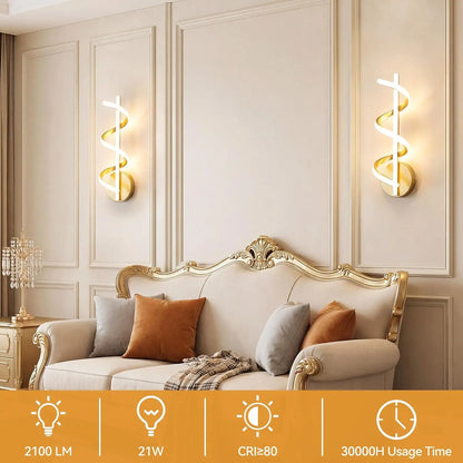 21/14/15W LED Wall Lights Modern Spiral Design Warm White Light Wall Sconce Lamp for Living Room Bedroom Hallway Stairs Indoor