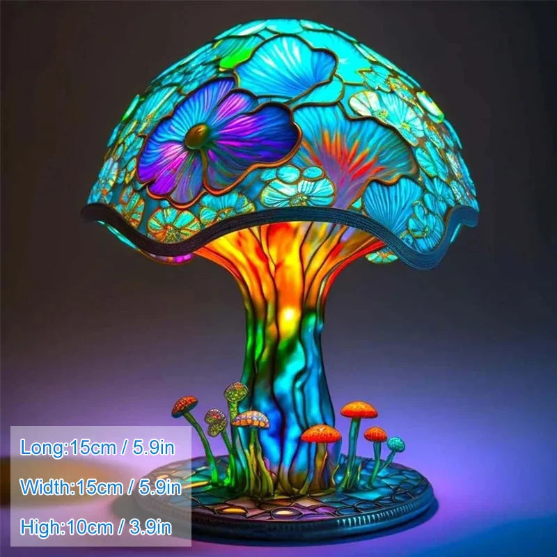 Lampe de chevet champignon fleuri teinté