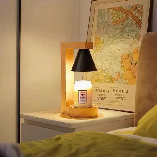 Lampe de Chevet design Chauffe-Bougie en Bois