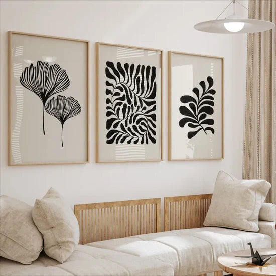 Tableau Botanique Noir et Beige – Élégance Minimaliste Naturelle