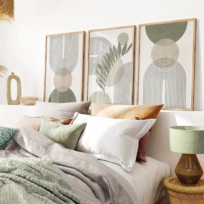 Tableau Arche Graphique Vert Sauge et Beige – Minimalisme Doux et Moderne