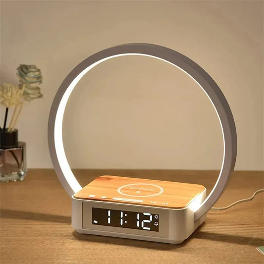 Touch bedside lamp, natural wood style