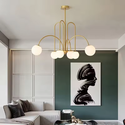 Suspension 6 globes en verre opalin et métal noir – Arclora