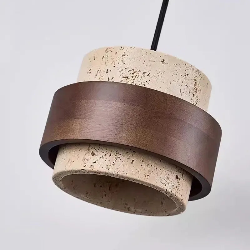 Suspension Cylindre en Travertin & Bois - Travora