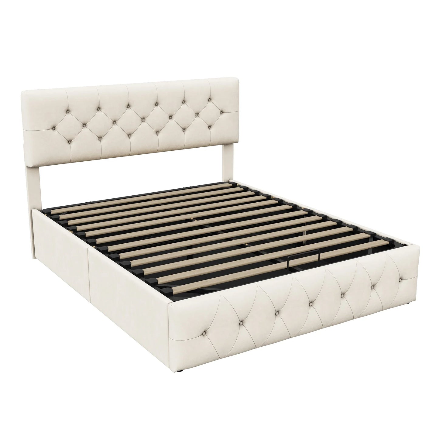 Lit 140x200cm adulte capitonné beige – Ivorélia