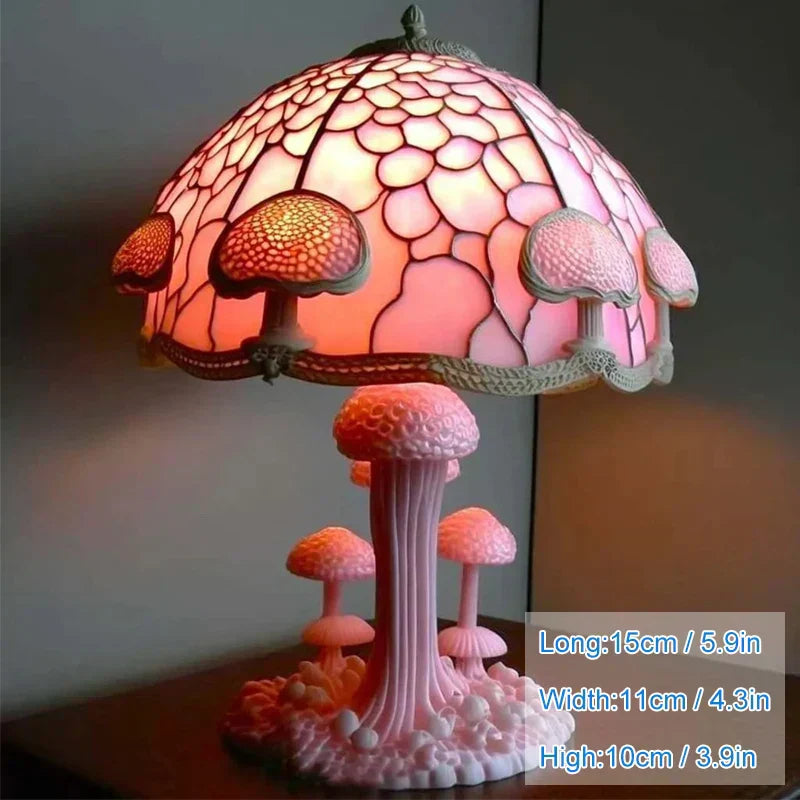 Lampe de chevet champignon fleuri teinté