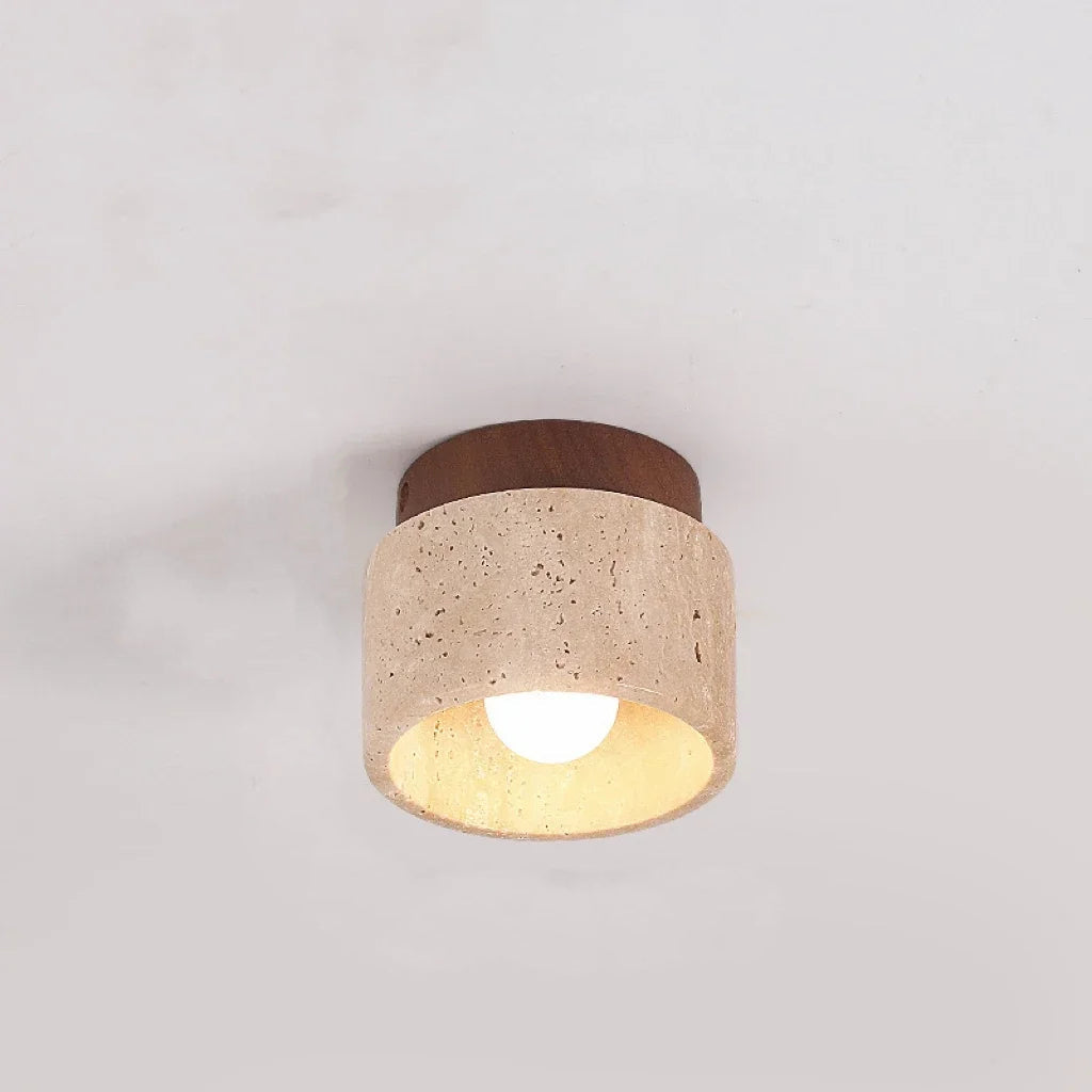 Plafonnier Cylindrique Moderne en Bois et Travertin - Travélis