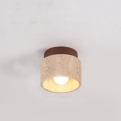 Plafonnier Cylindrique Moderne en Bois et Travertin - Travélis