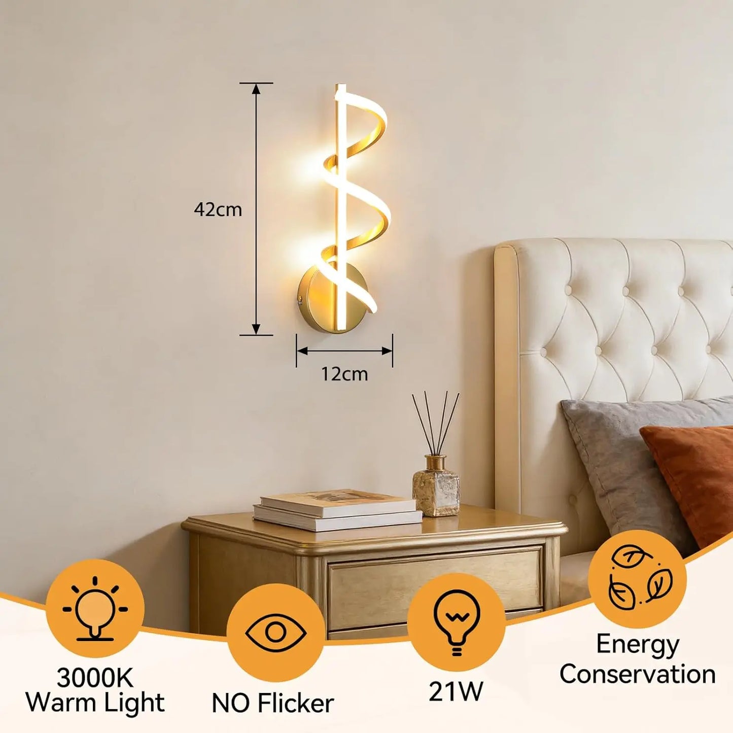 21/14/15W LED Wall Lights Modern Spiral Design Warm White Light Wall Sconce Lamp for Living Room Bedroom Hallway Stairs Indoor