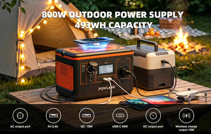 POWLAND – tragbarer Solargenerator 800W, mit AC-Steckdose, MPPT-Unterstützung, 100W Solarpanel, Lithiumbatterie für Camping im Freien