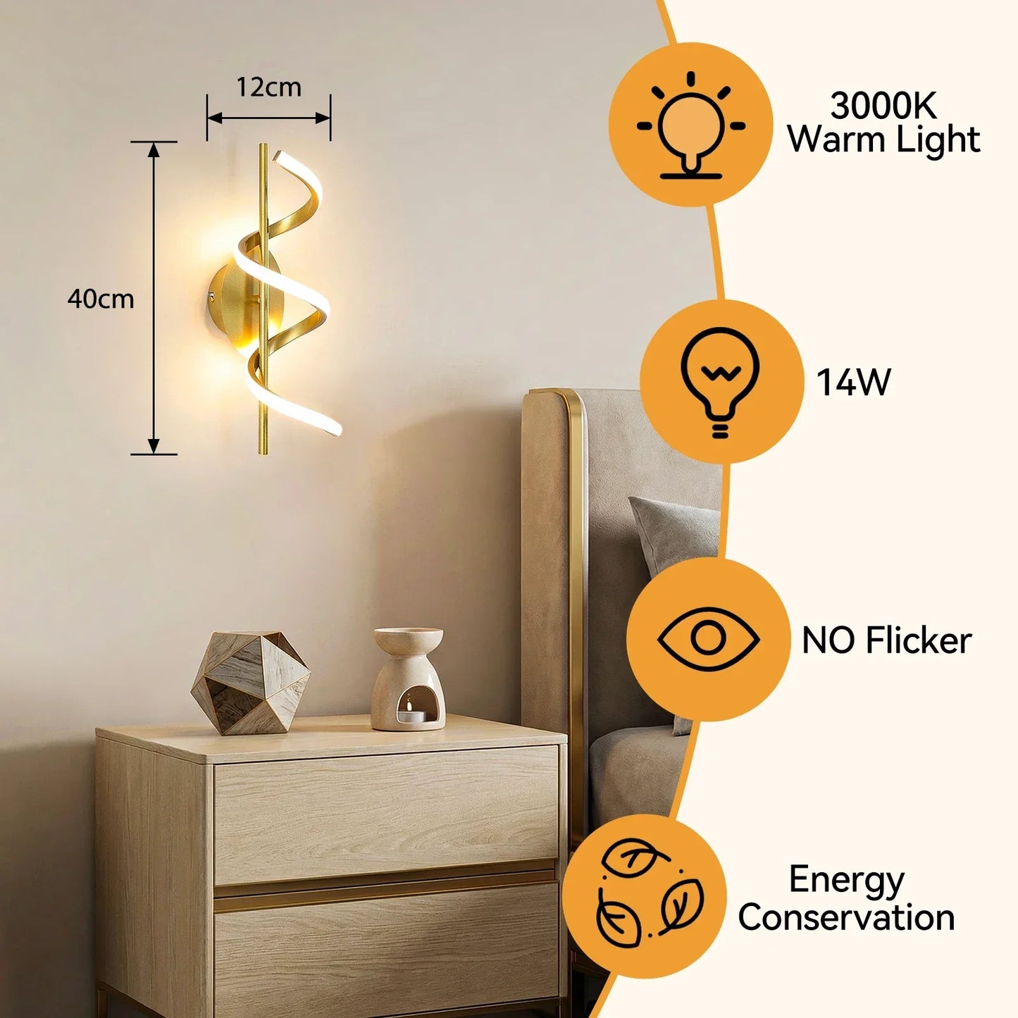 21/14/15W LED Wall Lights Modern Spiral Design Warm White Light Wall Sconce Lamp for Living Room Bedroom Hallway Stairs Indoor