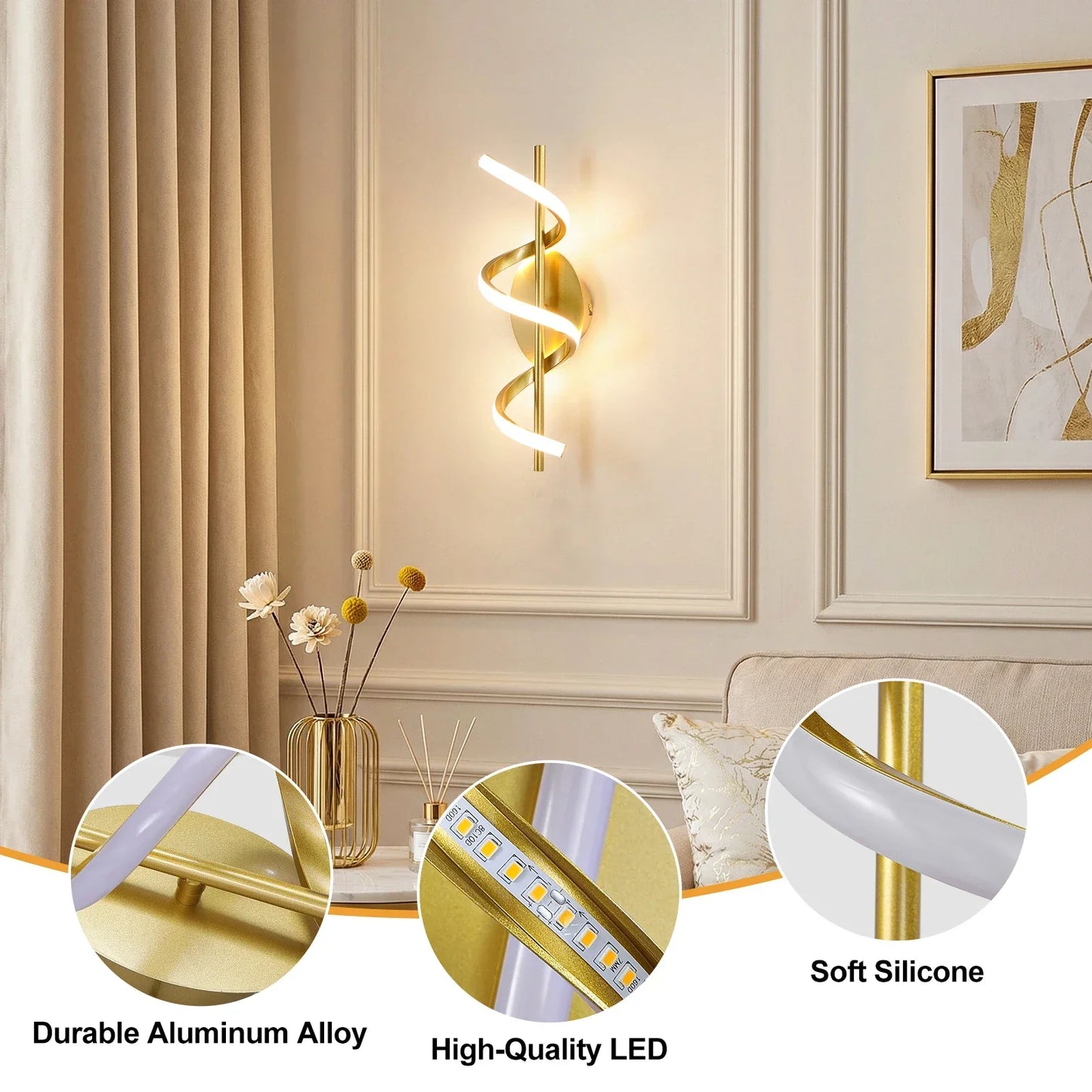 21/14/15W LED Wall Lights Modern Spiral Design Warm White Light Wall Sconce Lamp for Living Room Bedroom Hallway Stairs Indoor