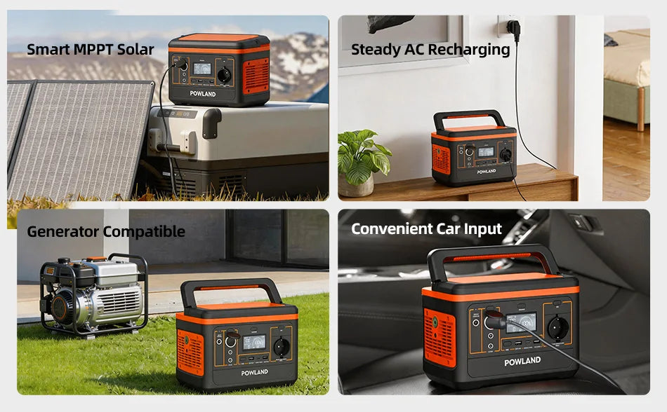 POWLAND – tragbarer Solargenerator 800W, mit AC-Steckdose, MPPT-Unterstützung, 100W Solarpanel, Lithiumbatterie für Camping im Freien