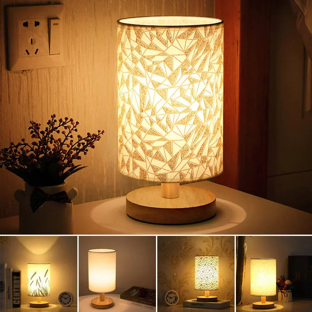 USB Bedside Lamp Night Lights LED Desk Lamp Eye Protection Nightstand Lamp Wooden Table Lamp Night Lamp Home Bedroom Decor
