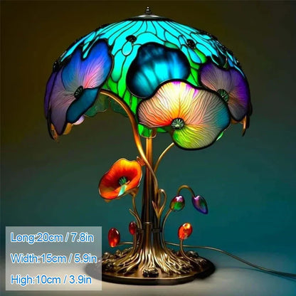 Lampe de chevet champignon fleuri teinté