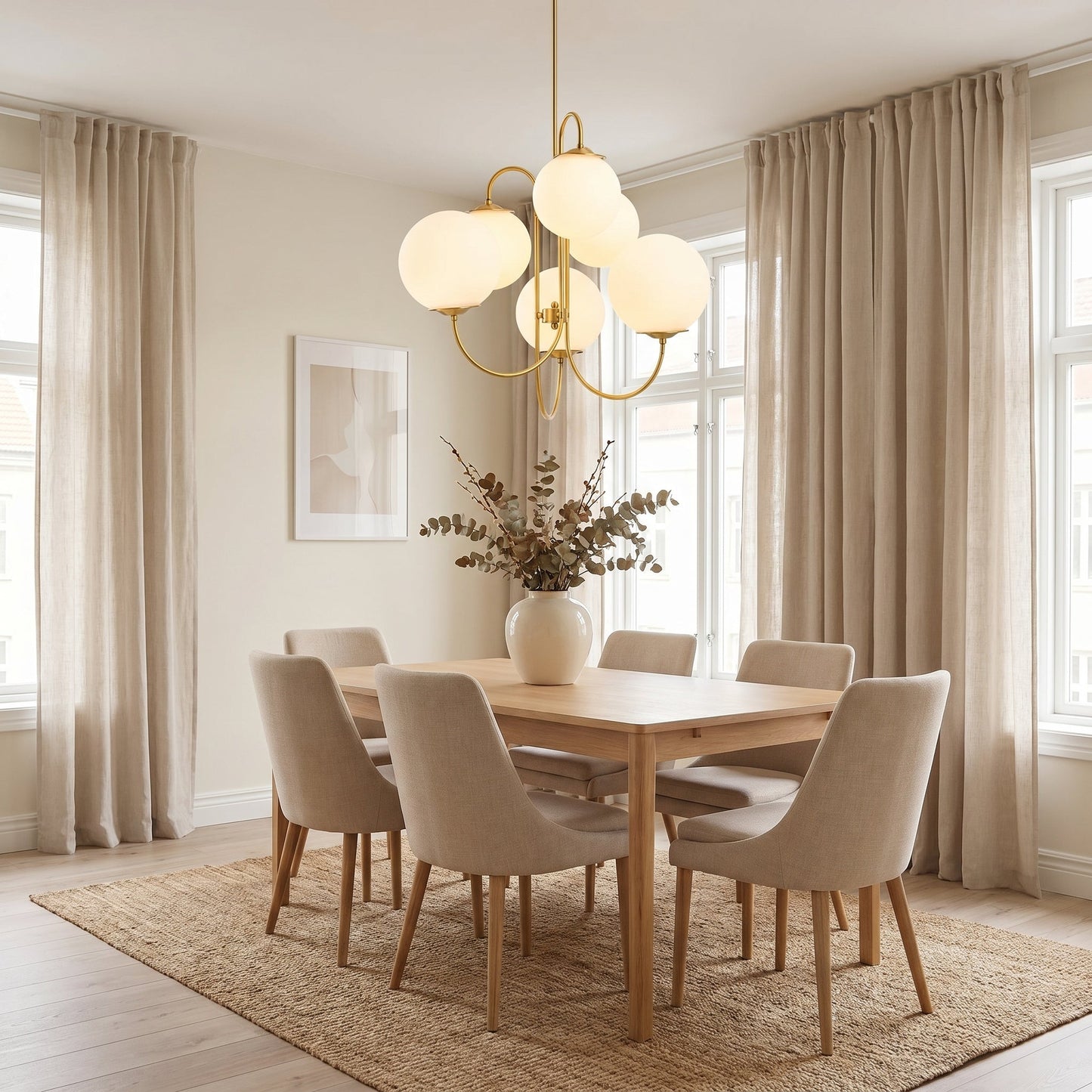 Suspension 6 Globes en Verre Opalin et Métal Doré – Auréora