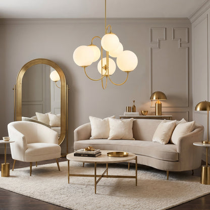 Suspension 6 Globes en Verre Opalin et Métal Doré – Auréora