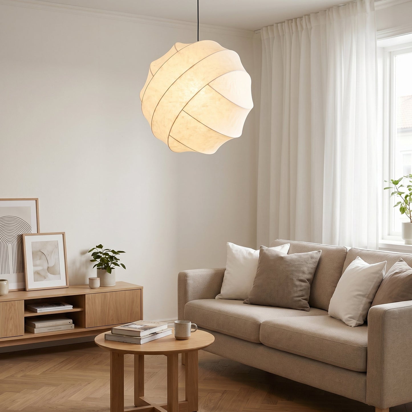 Japanese Silk Spiral Pendant Light - Wabi-Sabi Organic Lamp