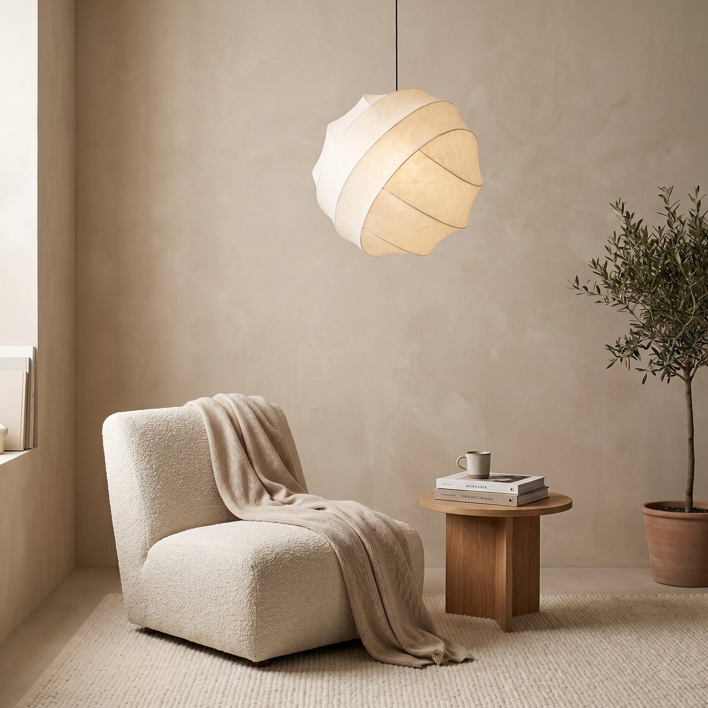 Japanese Silk Spiral Pendant Light - Wabi-Sabi Organic Lamp