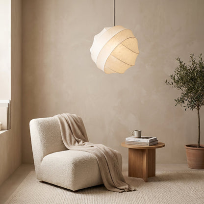 Japanese Silk Spiral Pendant Light - Wabi-Sabi Organic Lamp